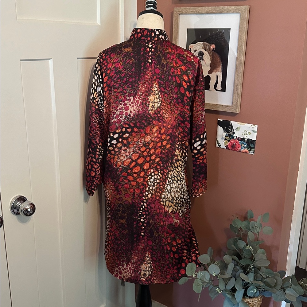 Natori Autumnal Multicolor Animal Print Med mandarin collar knee length caftan - Picture 7 of 12